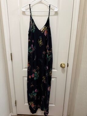 LoveStitch L Black Floral Slip Dress Summer Multicolor Blooms Maxi Comfortable